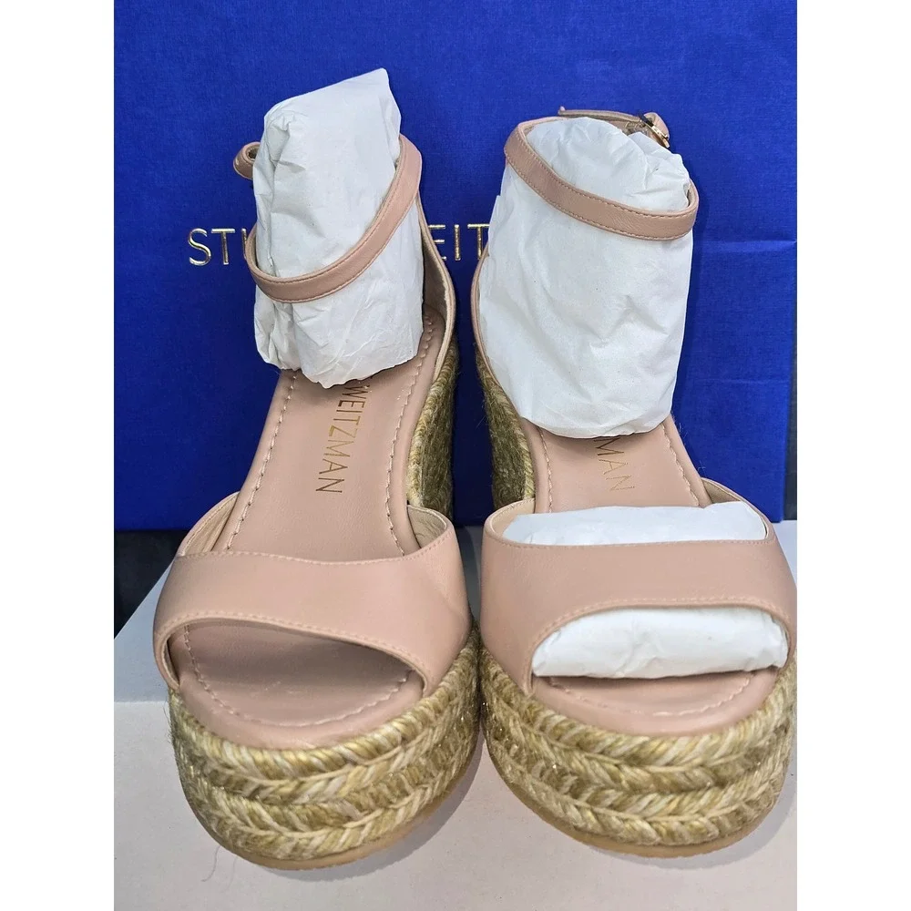 NWB Stuart Weitzman Leather Nudistia‎ Espadrille Wedge Women Size 9.5